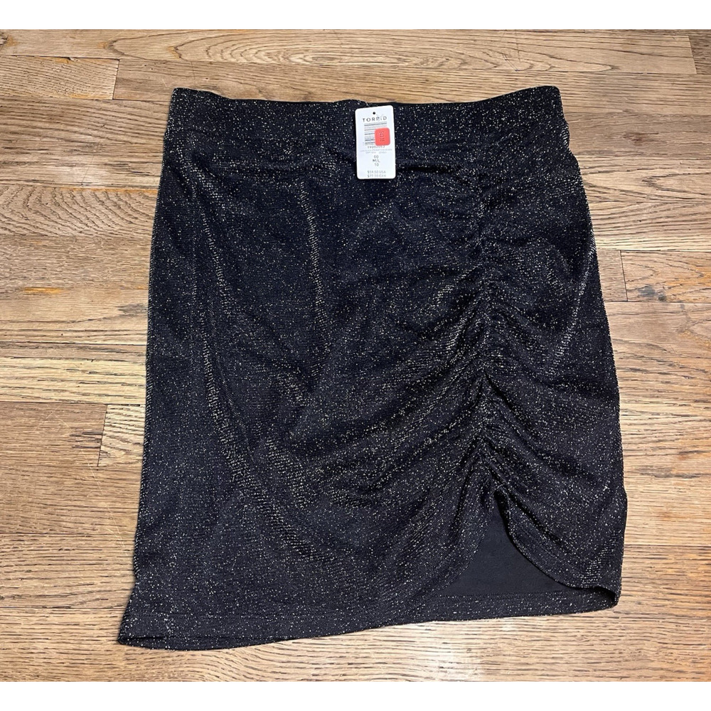 Torrid Black Bodycon Skirt Cinched Glitter At Knee Size 10 M/L Glam Party $60 - Picture 2 of 11